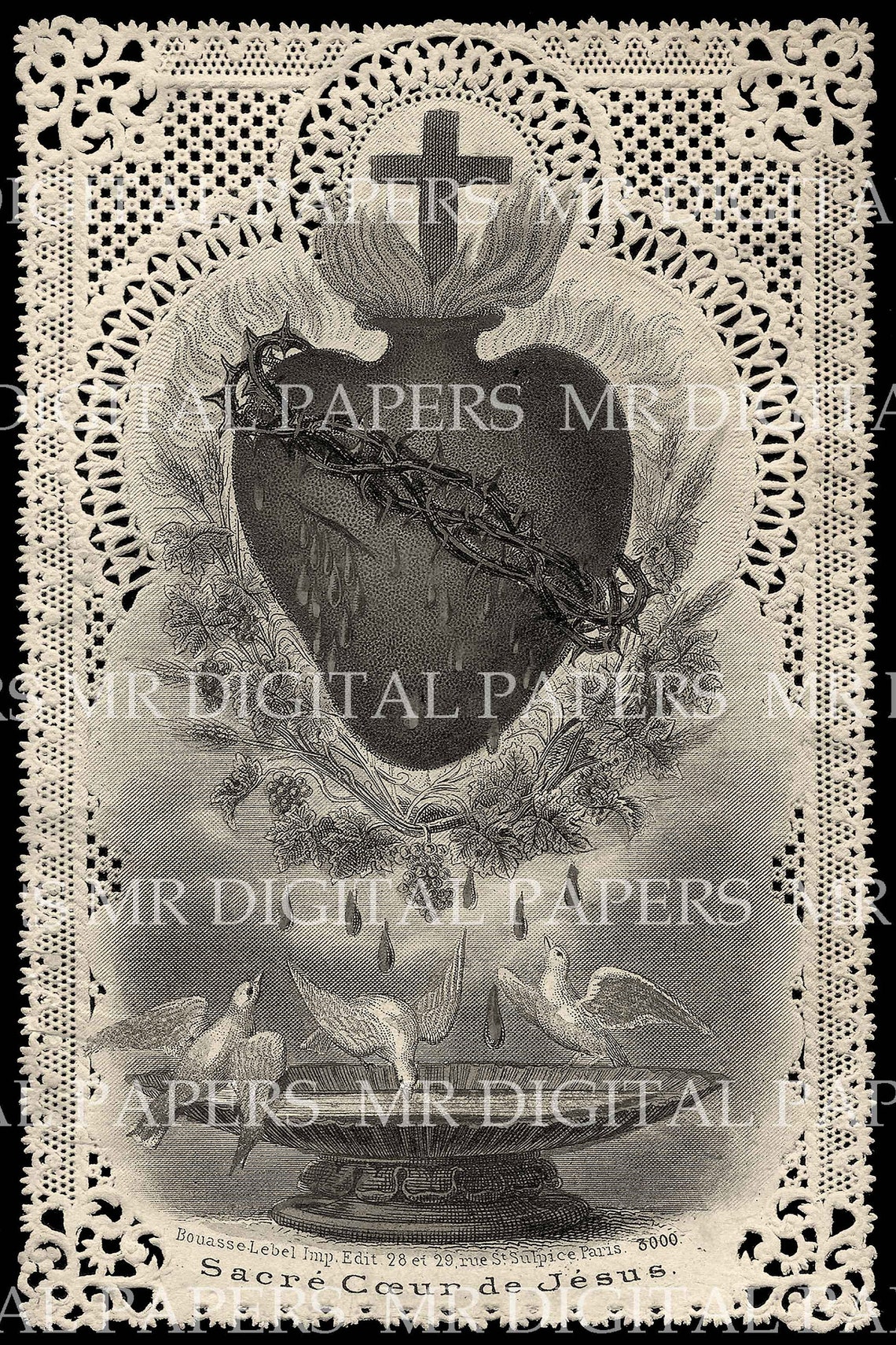 Lace Holy Prayer Card / Sacred Heart / Holy Card / Sacred Heart Jesus ...