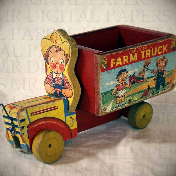 Childs Room Photo / Farm Truck Pull Toy / Kids Room Art / Truck Wall Art/ Truck Photograph/ Kitchen Decor/ Digital Paper Instant Download