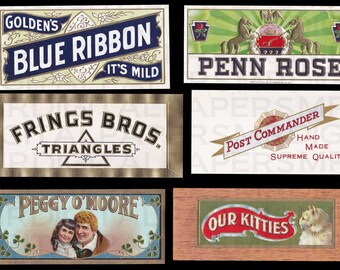 Antique New Old Stock / Cigar Labels Lot of 6 / 16 x 22 Digital Paper Download / Scrapbooking Supplies / Instant Download / High Resolution