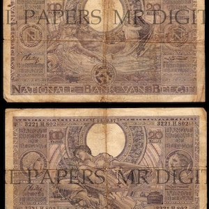 Belgischen Frank / Belgien Geld / 10 x 12.2 / digitale Papier / Belgien Währung Geld Antik Antik Ephemera / Digital sofortiger Download