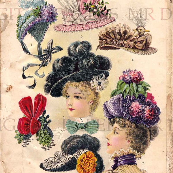 Antique Advertising / Millinery Page / Digital Instant Download / Paper Ephemera / Ladies Hat / Victorian Hat / Millinery Hat / Trade Card