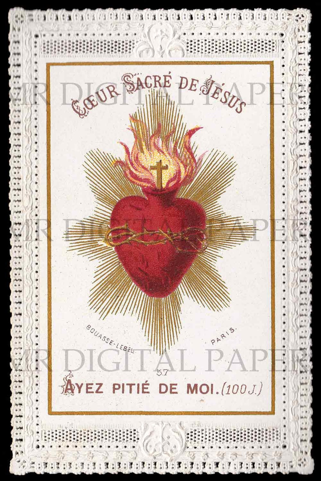Lace Holy Prayer Card / Sacred Heart / Holy Card / Sacred Heart Jesus ...