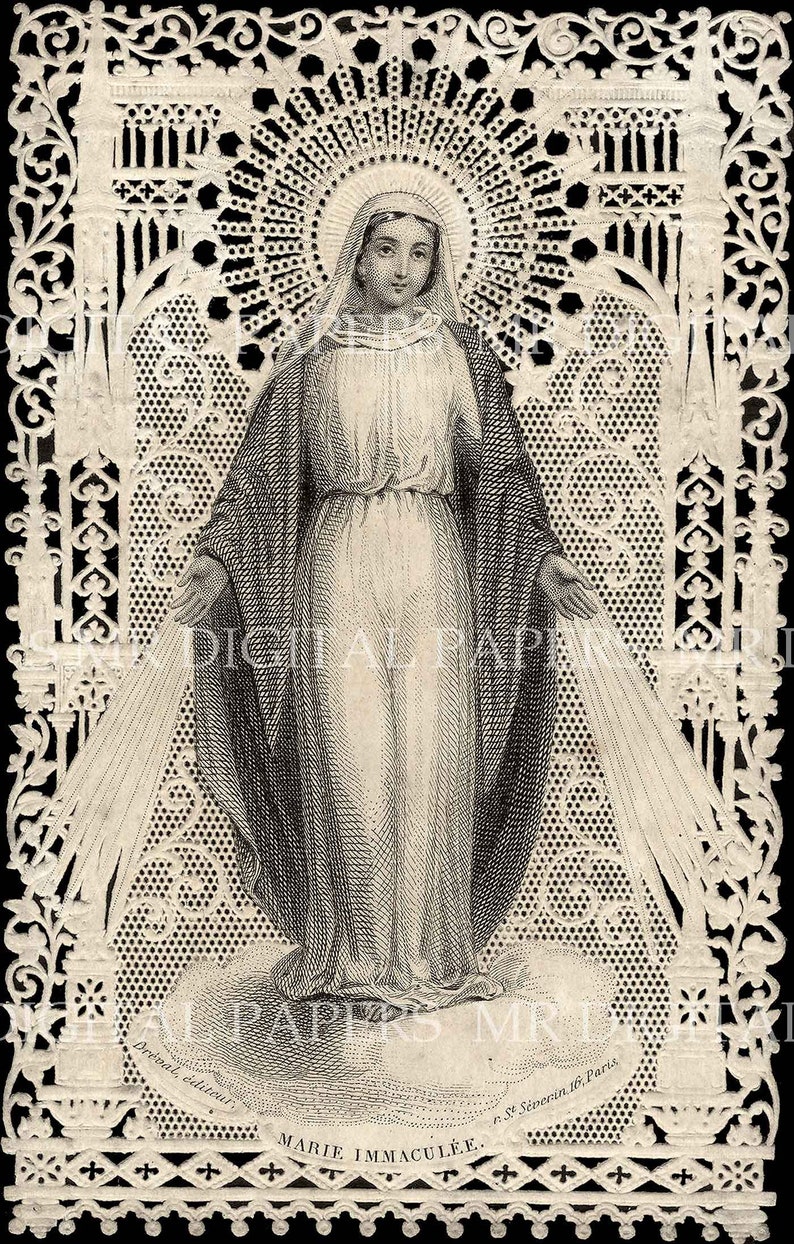 Lace Holy Prayer Card / Mary Madonna/ Sacred Heart / 12x18 Digital ...