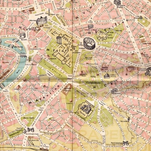 Vintage Italian Tourism Map of Rome. 14 x 18. Digital Paper Download. Scrapbooking Supplies. Instant Download. Pattern. High Resolution.