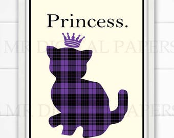 Cat Print / Kids Room Art / Kitty Print/ Cat Printable / Cat Download / Princess Wall Art / Cat Lover Poster / Cat Person Art / Cat Gift