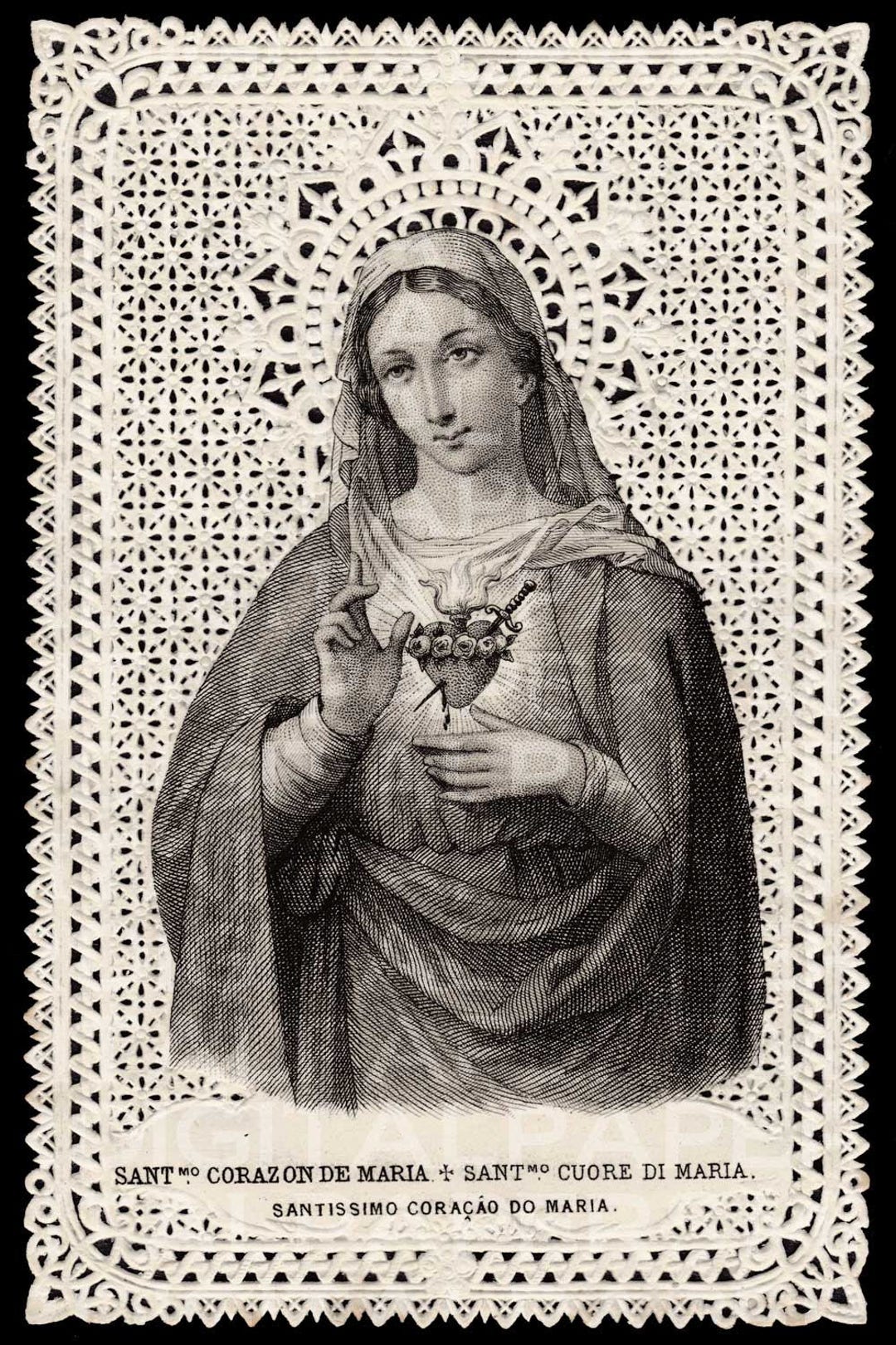 Lace Holy Prayer Card / Mary Madonna/ Sacred Heart / 12x18 Digital ...