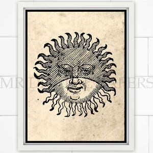Antique Sun Print / Sun Art / Sun Engraving / Sun Wall Art / Digital Instant Download / Sun Decor / Sun Poster / Astronomy Art Print