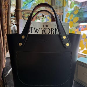 Handmade Black Leather Mini Tote Bag | Elegant Structured Handbag | Everyday Minimalist Purse | MAVRINS RIGA