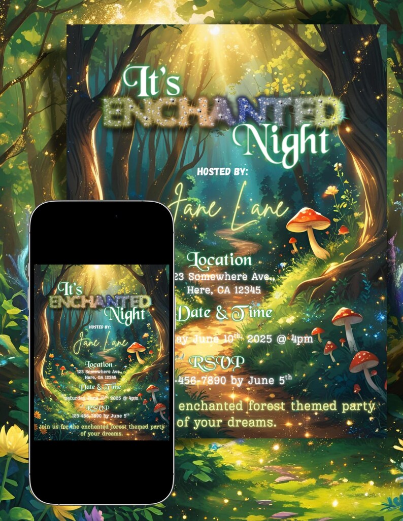 Forest Rave Invite Enchanted Forest Party Invitation: Editable Green Theme (PDF Download ...