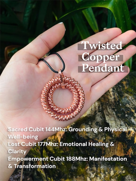 Twisted Copper Tensor Ring Pendant: EMF Balance, Grounding Necklace, Tensor Viet