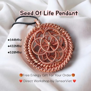 Flower of Life Copper Pendant: Sacred Geometry, Solfeggio Frequencies, Tensor Viet