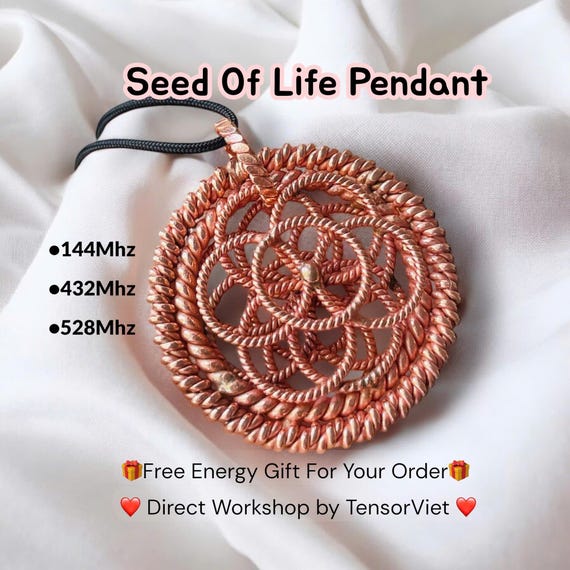 Flower of Life Copper Pendant: Sacred Geometry, Solfeggio Frequencies, Tensor Viet