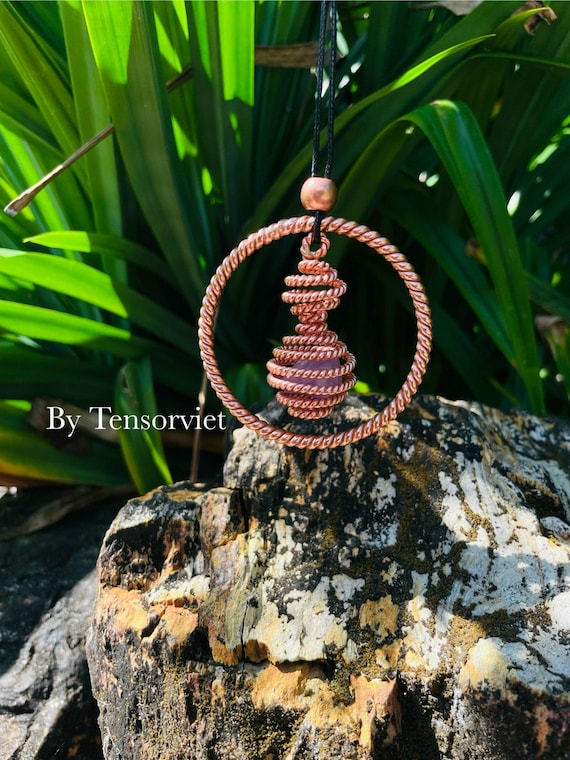 Dual Frequency Tensor Pendant: Quartz, Copper, Sacred Geometry
