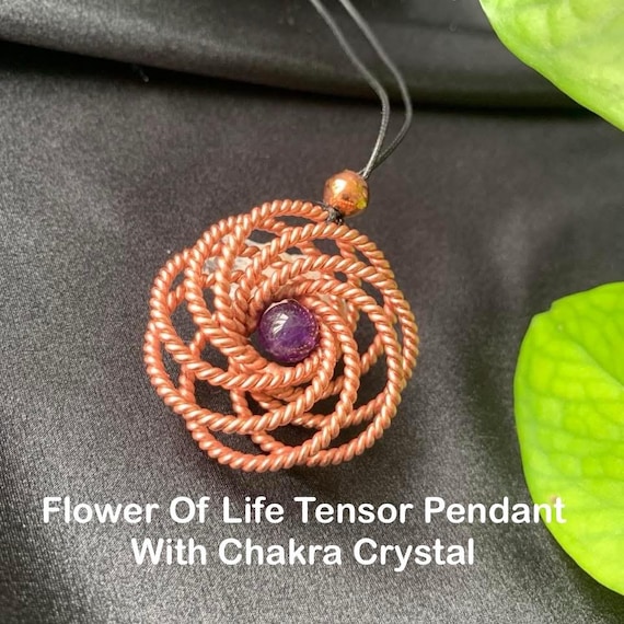Flower of Life Tensor Pendant with Chakra Crystal - Sacred Geometry Energy Necklace - Tensorviet - Tensor Pendant - Sacred Geometry Necklace