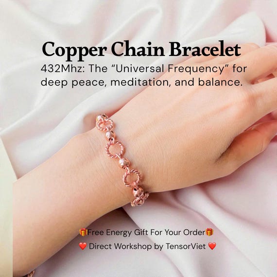 Copper Chain Bracelet with Beads – Tensor Sacred Cubit 432Mhz – Universal Frequency