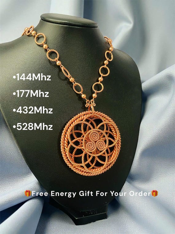 Sacred Fusion Necklace – Copper Flower of Life with Central Triskelion – 144, 177, 432, 528 MHz – Tensor Rings