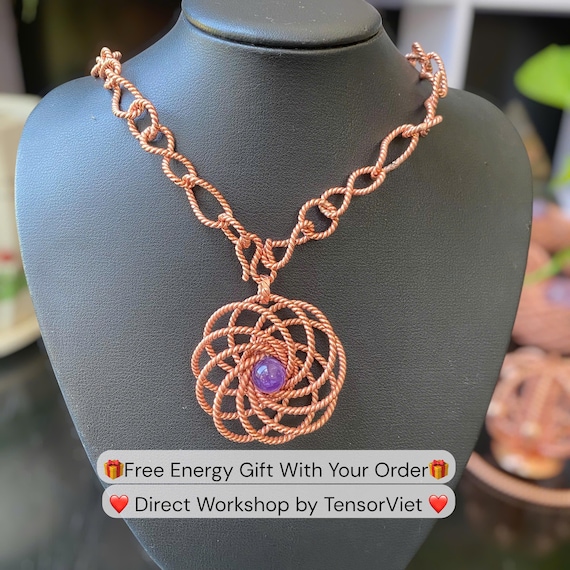Copper Flower of Life Tensor Pendant: Chakra Crystal Necklace - Tensor Ring - Sacred Geometry