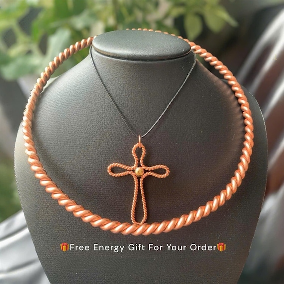 Copper Tensor Cross Pendant Necklace: 188 MHz Sacred Geometry Jewelry, TensorViet
