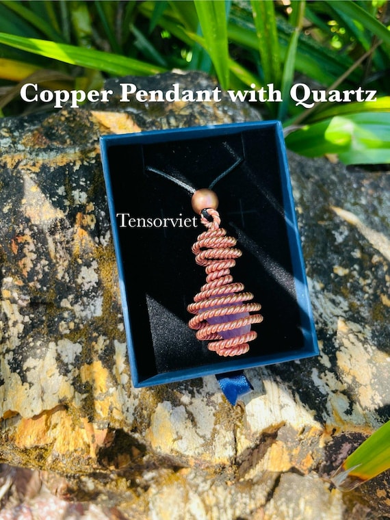 Handcrafted Copper Quartz Pendant: Dual Spiral Viking Cubit Coil Necklace - Tensor - Tensor Ring