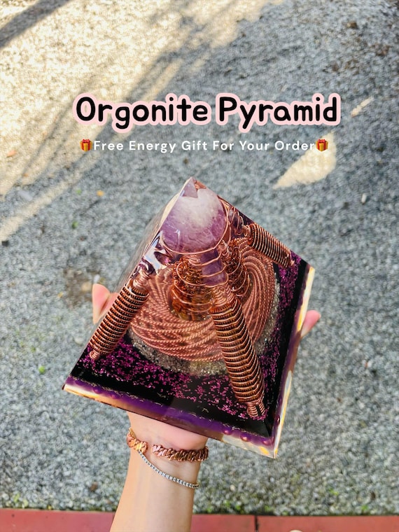 Amethyst Orgonite Pyramid: EMF Shielding, Chakra Alignment - 177Mhz, 443Mhz Copper Coil