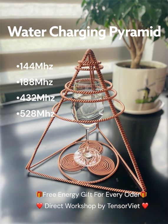 Handmade Copper Energy Pyramid - Water Charging Pyramid - Tensor Rings & Triskelion Coils - Sacred Geometry