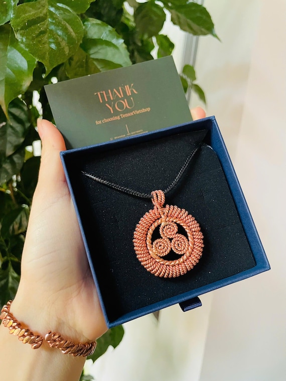 Handmade Copper Triskelion Pendant: Sacred Geometry, Healing Frequencies, Tensor Viet