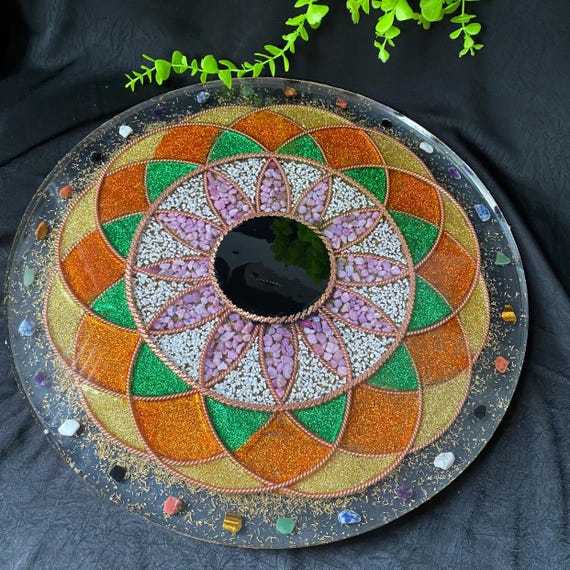 Energy Charging & Meditation Plate with Quartz Crystals (Large Size) – 7 Chakra Alignment – Custom Make