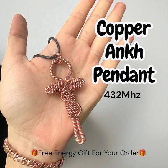 Copper Twisted Ankh Pendant - Energy Healing and Protection - 432Mhz - Tensor Ring