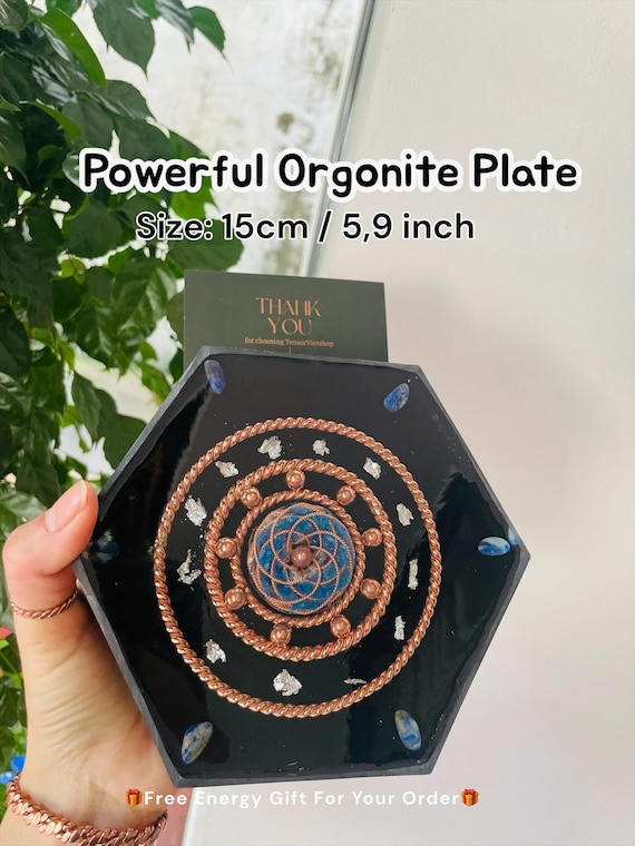 Powerful Orgonite Plate - Sacred Tesla Torus 369 Design - Flower Of Life Symbol - Tensor Rings