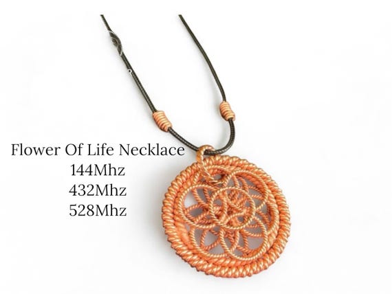 Flower of Life Frequency Necklace – Copper Tensor Pendant with Solfeggio Trio for Healing & Spiritual Balance, 528, 432, 144 MHz