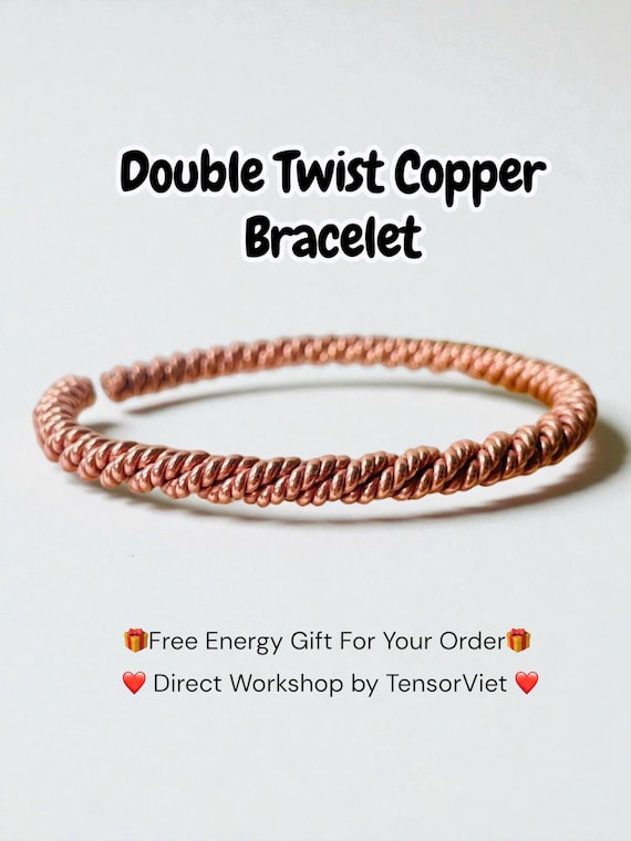 Double Twist Copper Bracelet – Custom Frequency – Pure Energy, Handcrafted for Balance and Alignment, Tensor Viet