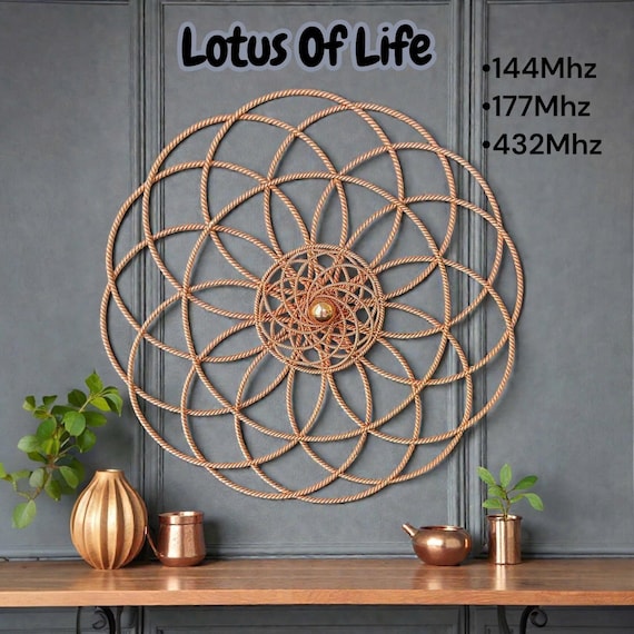 Copper Lotus of Life Grid: Sacred Geometry Energy Harmonizer (48cm - 18.8 inch) - Tensor Ring
