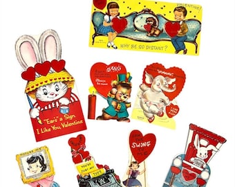 Vintage Valentines Set of Eight Cards Old School Exchange 1960s Junk Journals, Crafting, Scrapbooking