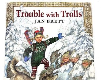 Vintage Jan Brett Trouble With Trolls Hard Back with Jacket First Impression Edition