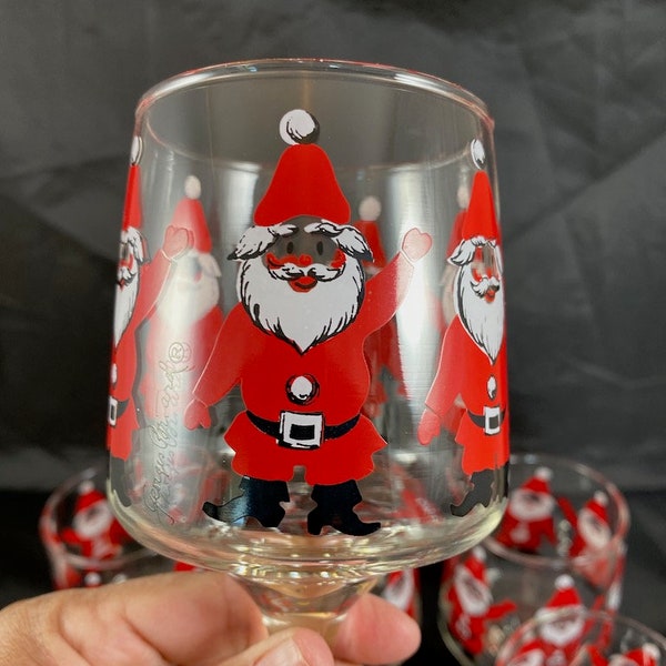 Georges Briard Santa Wine Goblets Glasses Set of Six Signed Christmas
