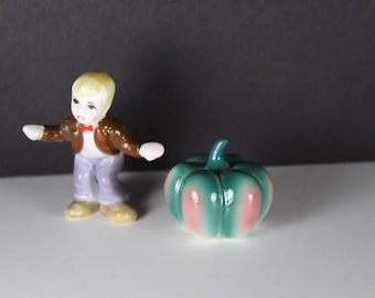 Fairy Garden Miniature Boy Pumpkin Figurines Bone China Japan Terrarium