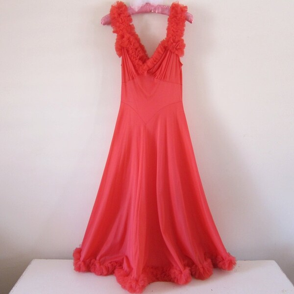 Vintage 1960's Pink Peignoir Rockabilly Fancy Ruffled Honeymoon Spring Prom Size Small