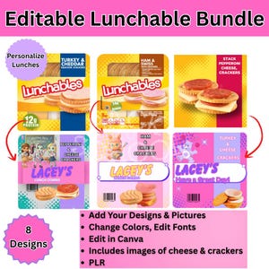 Etichetta combinata per pranzo scolastico MODIFICABILE - Modello combinato per pranzo - Etichetta per pranzo - Etichetta personalizzata per pranzo per bambini - Modello modificabile - Pranzo stampabile