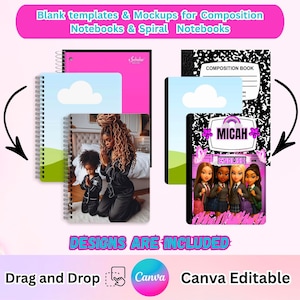 Custom Notebook Template | Composition Book | Mockup Template | Spiral Bound, 32 Hole  Canva Link | Digital Files