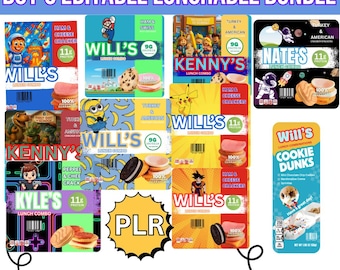 Etiquetas editables para combos de almuerzo escolar: Plantillas de Canva (descarga digital, licencia PLR)