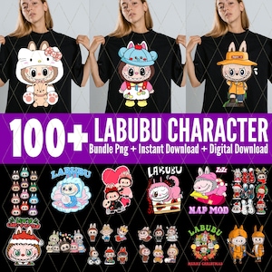 Paquete de más de 100 diseños de Labubu en formato PNG, archivo vectorial digital para Cricut, SVG de Labubu cortado con láser, personaje de Labubu de descarga instantánea