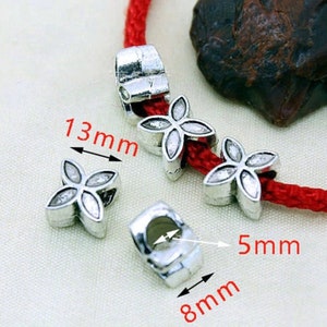 Silver Flower Big Hole Beads 10 Pieces