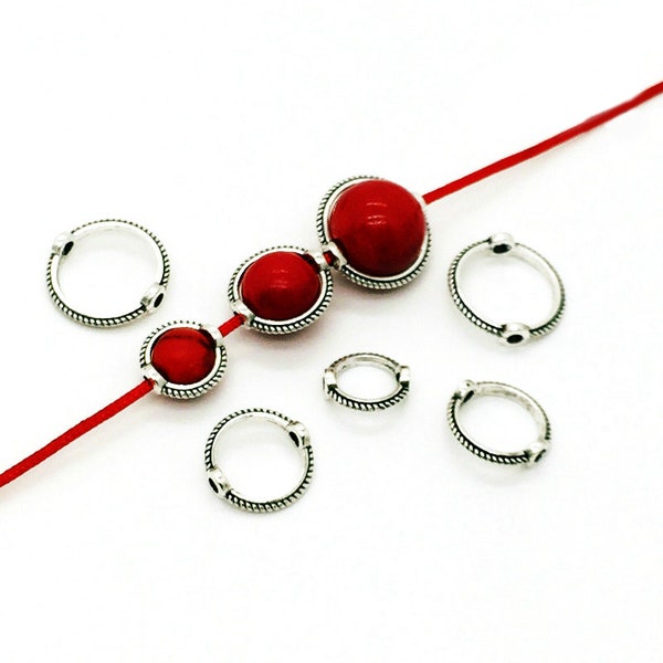 Round Bead Silver Ring Spacer Beads Retro 6 mm, 8 mm, or 10mm--10 pieces