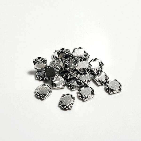 Silver Pewter Square Spacer Beads 8 x 7 mm Lead Free