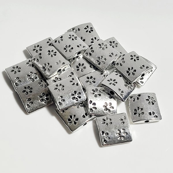 Silver Pewter Square Flower Spacer Beads 12 x 12 X 3 mm Lead Free