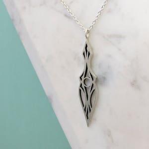 Art Deco Dagger Necklace Solid Sterling Silver Drop, Abstract, Geometric Design, Goth, Elvish Style Pendant, Hypoallergenic image 3