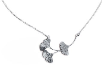 Falling Ginkgo Leaves Necklace - Sterling Silver, Ginkgo Biloba Leaf, Nature, Tree, Botanical Inspired Pendant, Delicate Necklace