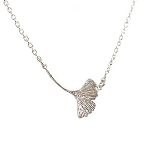 Single Ginkgo Leaf Necklace Sterling Silver, Ginkgo Biloba Leaf, Nature, Tree, Botanical Inspired Pendant, Delicate Necklace image 1