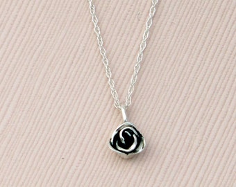 SOLID Sterling Silver Rose Pendant with Chain