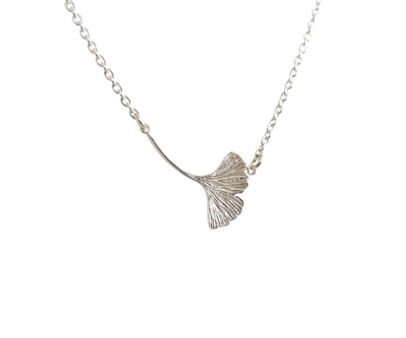 Single Ginkgo Leaf Necklace Sterling Silver, Ginkgo Biloba Leaf, Nature, Tree, Botanical Inspired Pendant, Delicate Necklace image 1